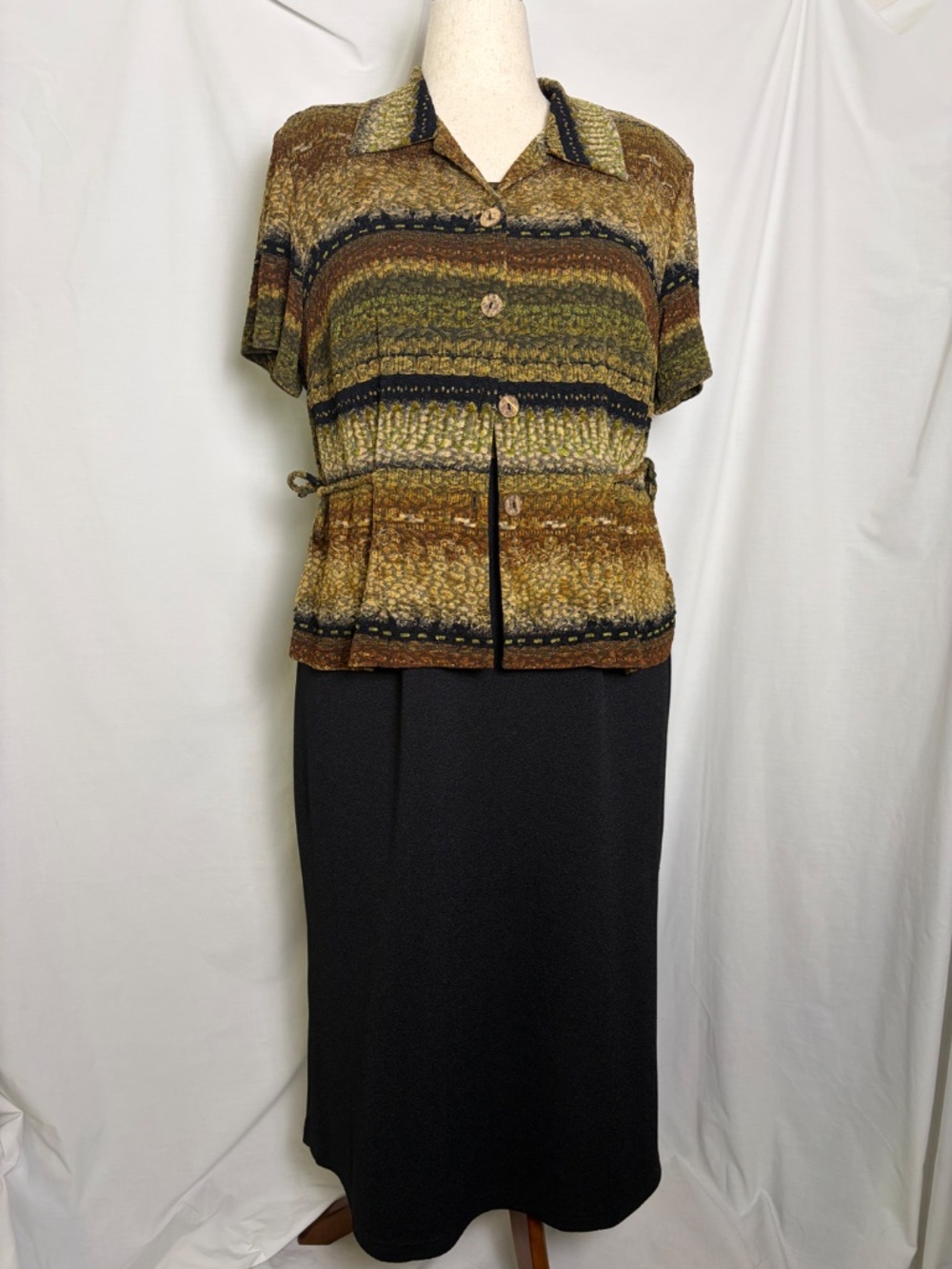 Positive Attitude 2 Piece Gold, Brown & Black Multicolored Dress Plus Size 18 WP
